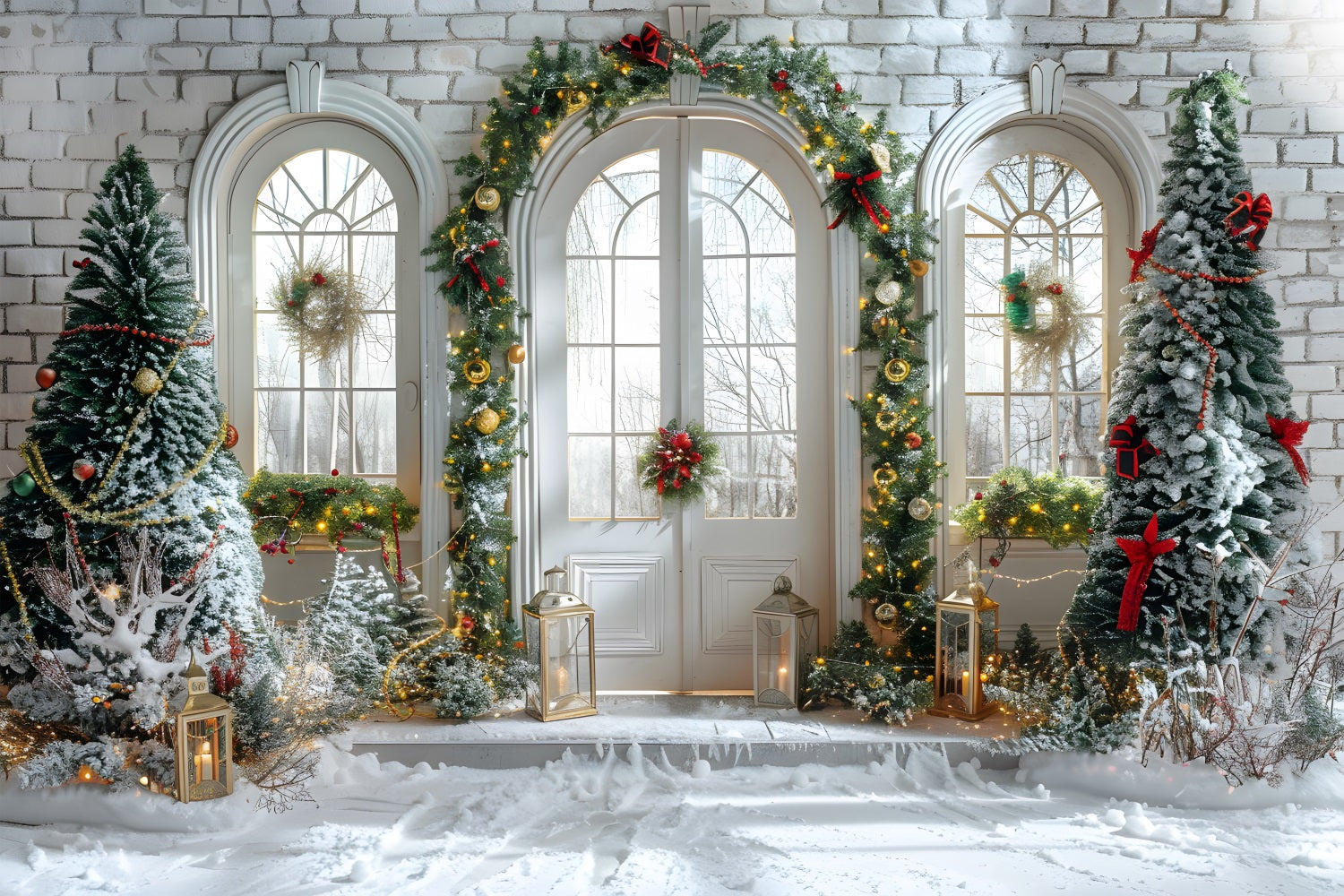Weihnachtlicher verschneiter Türbogen Hintergrund RR7-694