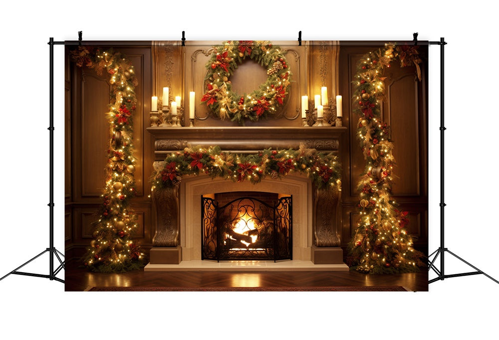 Weihnachten Glühender Kranz Kamin Kerzen Hintergrund RR7-712