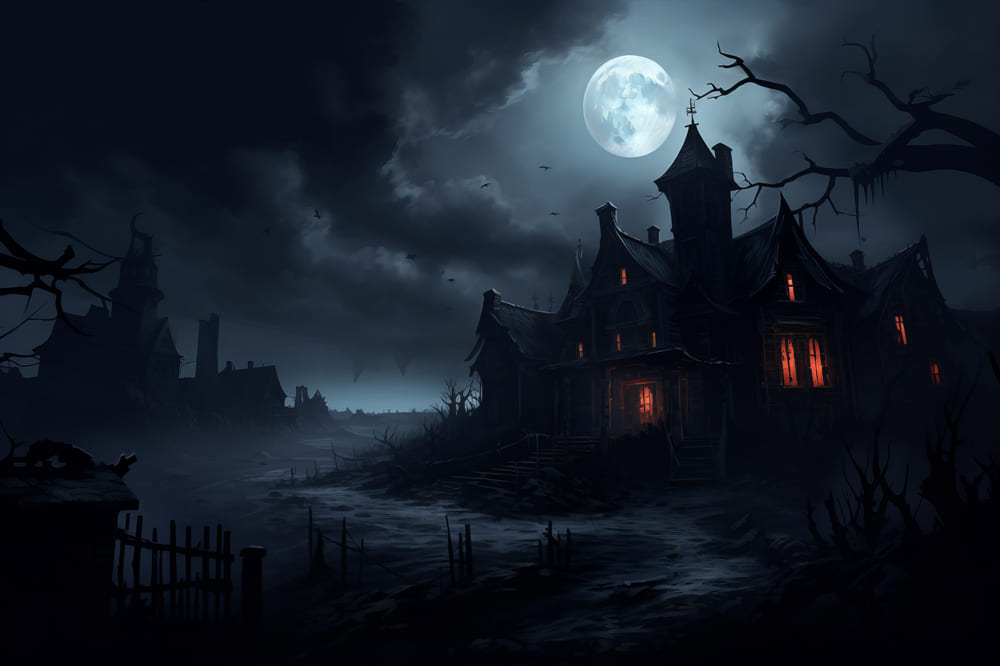 Halloween Mond Spukhaus Fotografie Hintergrund RR7-72