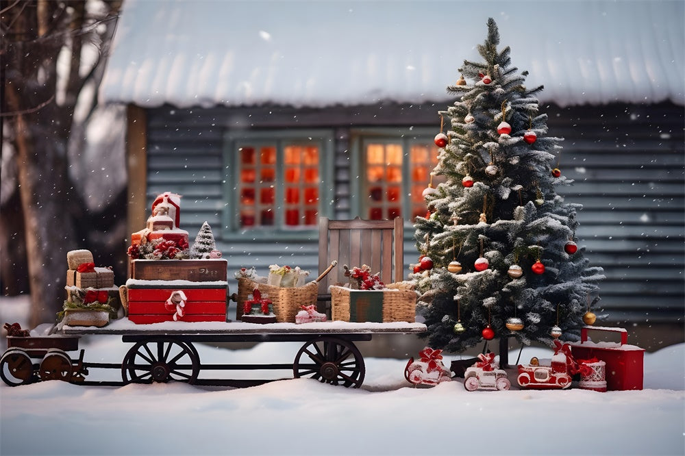 Weihnachtsmann Schnee Schlitten Weihnachtsbaum Hintergrund RR7-757