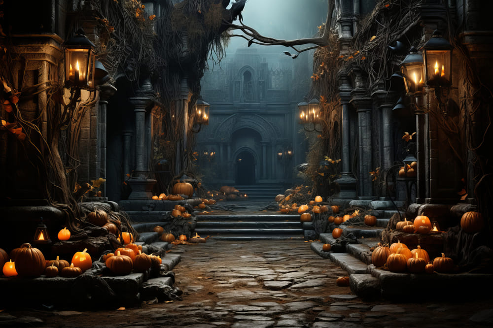 Gothic Halloween Herrenhaus Kürbislaternen Fotokulisse RR7-80