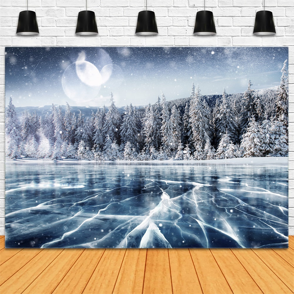 Verschneiter Gefrorener See Weihnachts Tee Hintergrund RR7-815