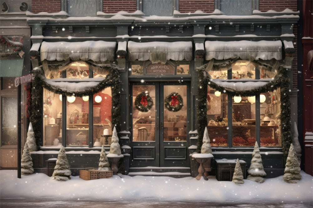 Winter Schnee Straße Weihnachten Shop Hintergrund RR7-818