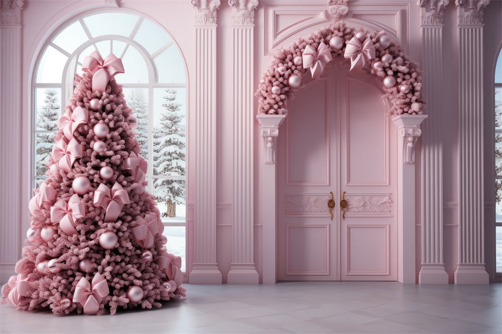 Rosa Weihnachtsbaum Girlande Tür Hintergrund RR7-823
