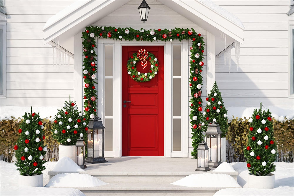 Weihnachten Haus dekoriert Haustür Hintergrund RR7-829