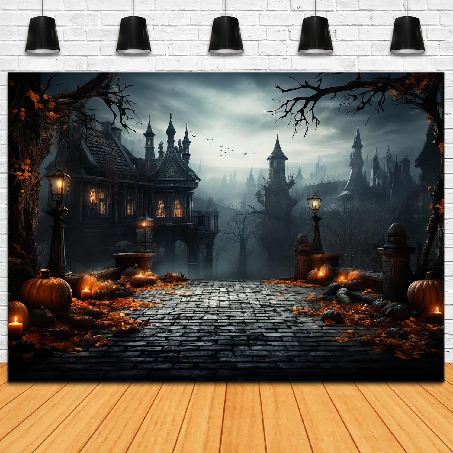 Halloween Gruseliges Schloss Kürbislaternen Hintergrund RR7-83