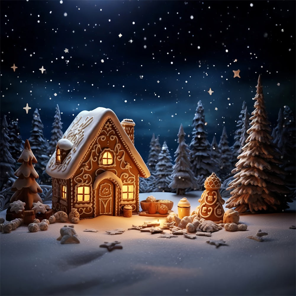 Weihnachten Nacht Wald Lebkuchenhaus Hintergrund RR7-831