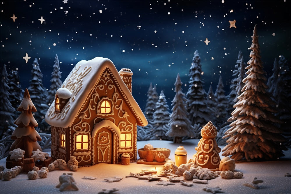 Weihnachten Nacht Wald Lebkuchenhaus Hintergrund RR7-831