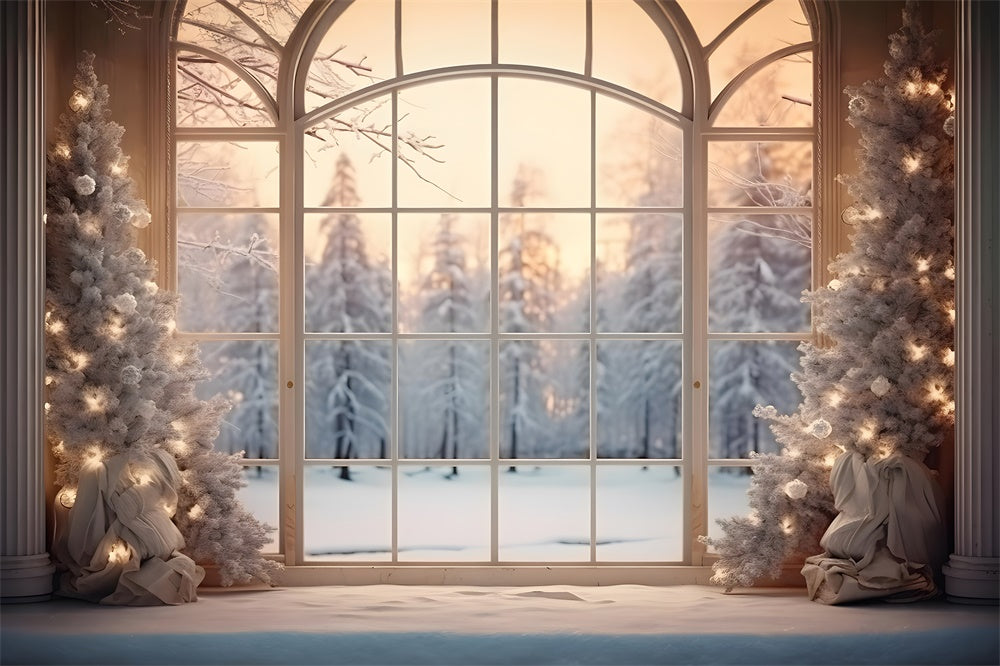 Weihnachtsbaum Fenster Schneewald Hintergrund RR7-833