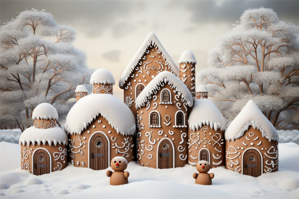 Weihnachtlich verschneites Lebkuchenhaus Hintergrund RR7-837