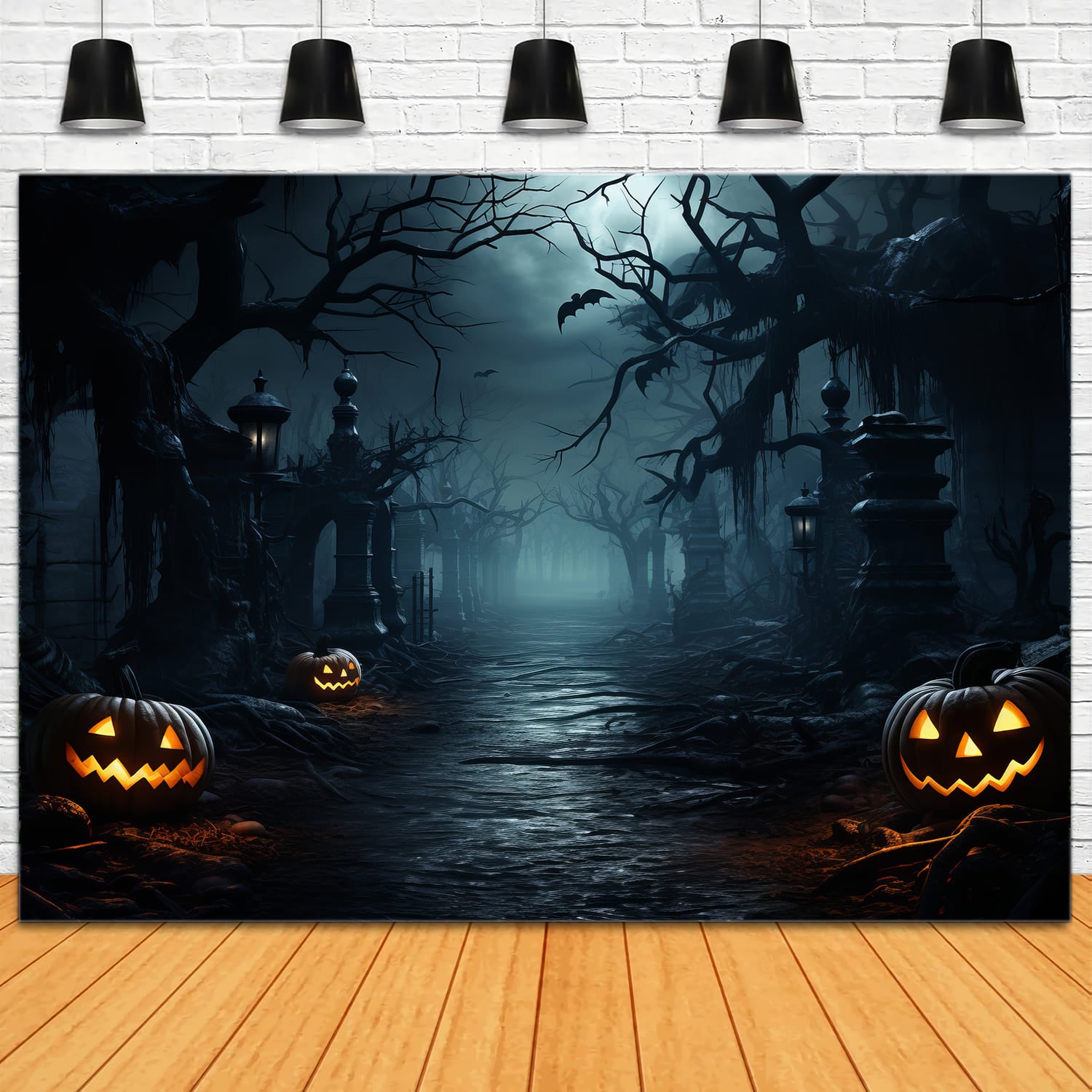 Halloween Horror Wald Böse Kürbisse Backdrop RR7-84