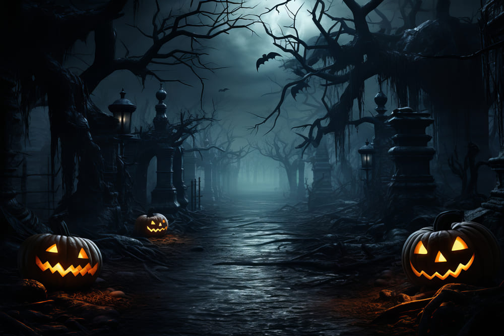 Halloween Horror Wald Böse Kürbisse Backdrop RR7-84