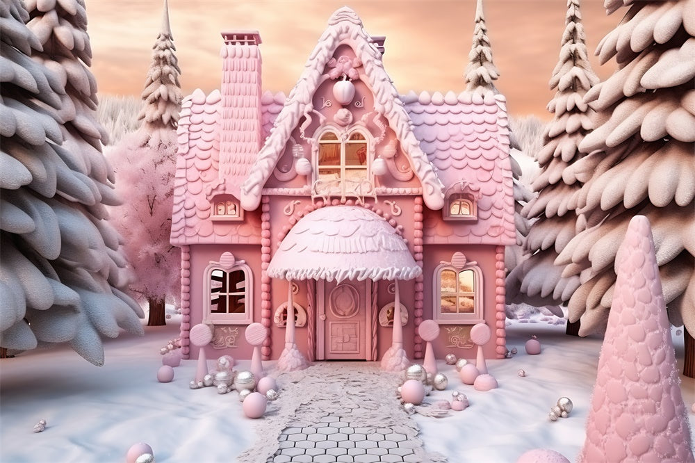 Weihnachten Pink Candy House Cart Hintergrund RR7-845