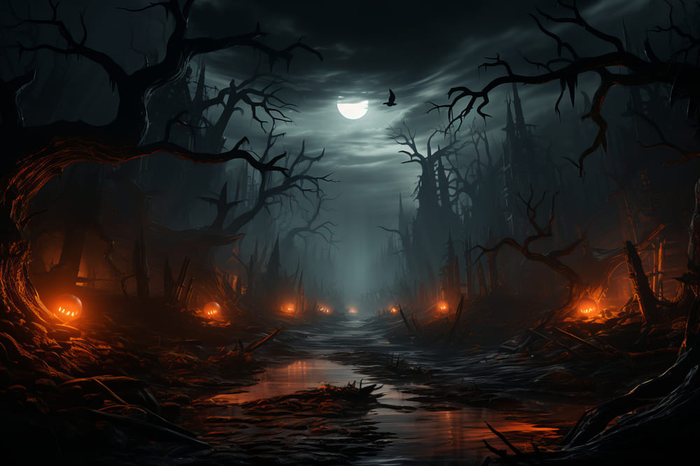 Geisterwald Halloween Nachtfotografie Hintergrund RR7-90