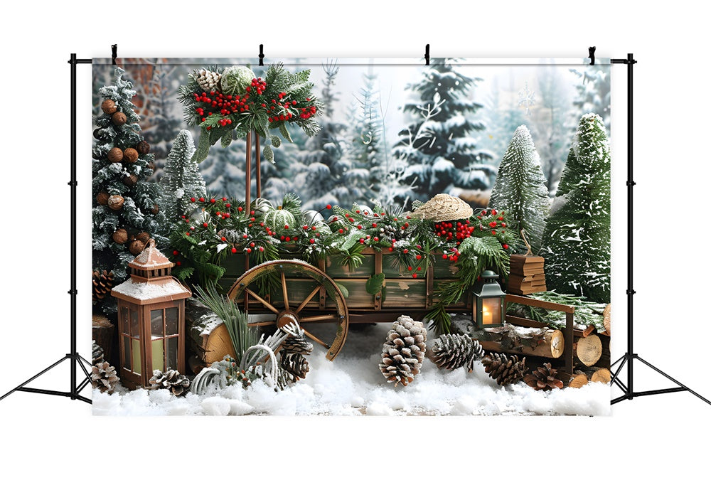 Weihnachtsbäume Winter Schnee Tannenzapfen Backdrop RR8-1