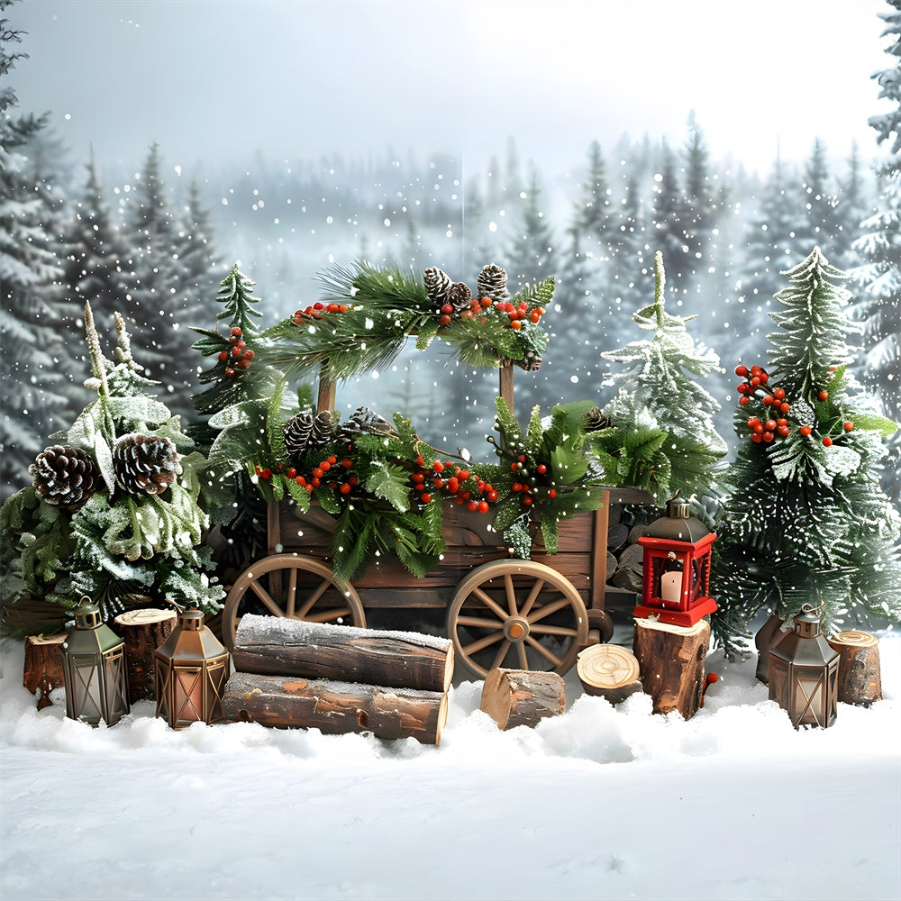 Winterlich verschneiter Wald Weihnachtsbäume Backdrop RR8-2