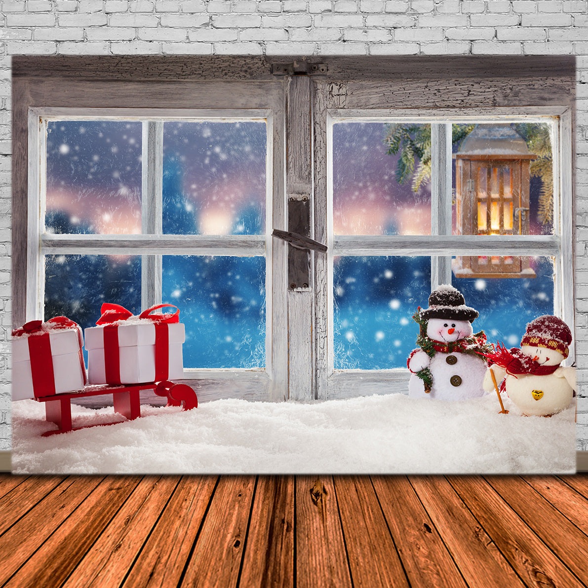 Weihnachten Gemütliches Fenster mit Schneemann Backdrop RR8-231