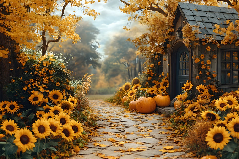 Herbstsonnenblumen Blühender Weg Hintergrund RR8-313