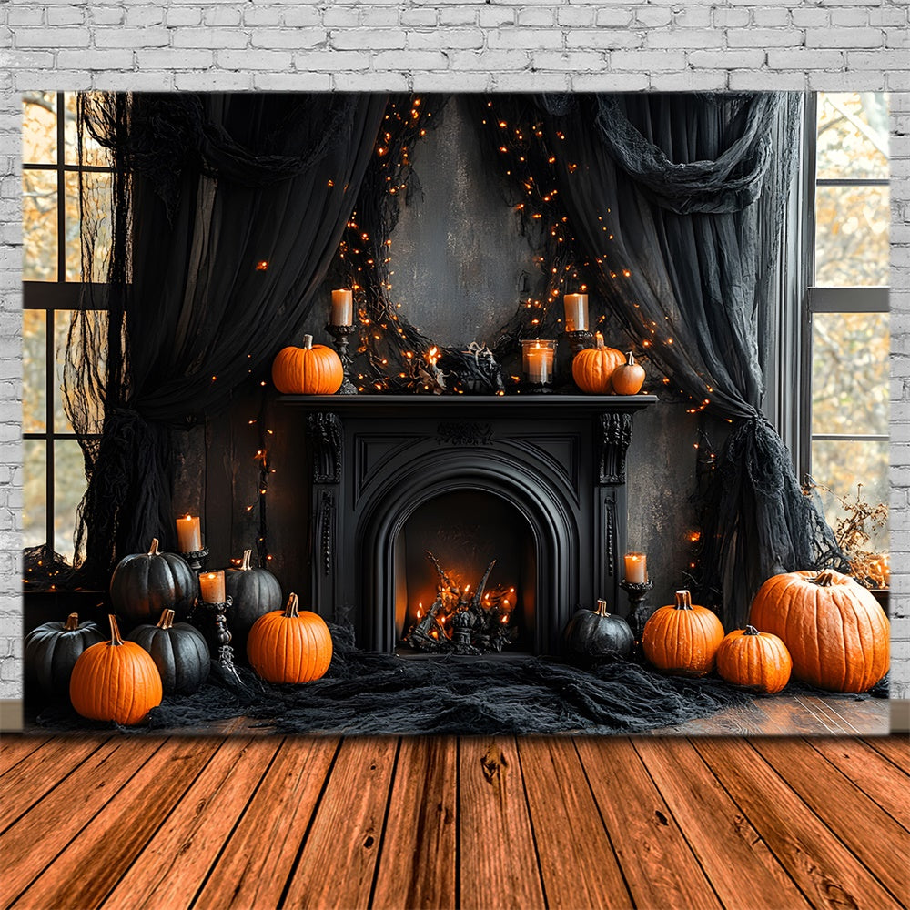 Halloween Schwarzer Kamin Kürbisse Hintergrund RR8-382