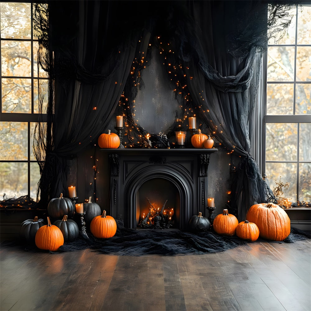 Halloween Schwarzer Kamin Kürbisse Hintergrund RR8-382