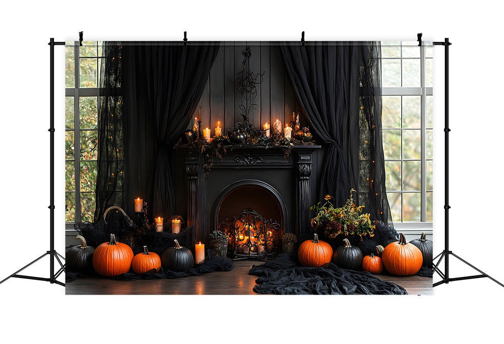 Halloween Vorhang Kamin Kerzen Hintergrund RR8-383