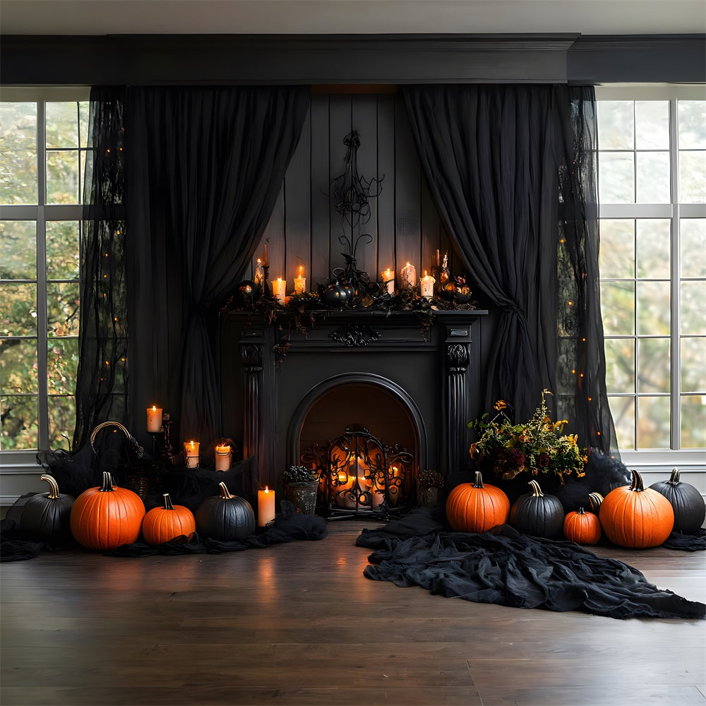 Halloween Vorhang Kamin Kerzen Hintergrund RR8-383
