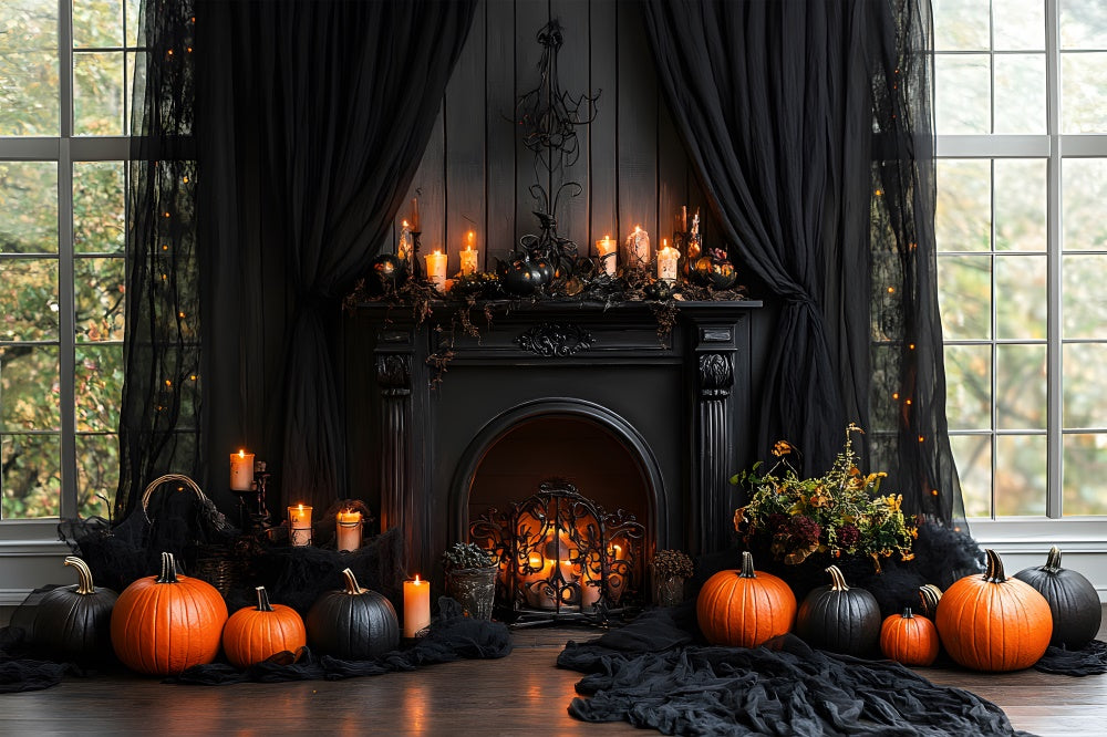 Halloween Vorhang Kamin Kerzen Hintergrund RR8-383
