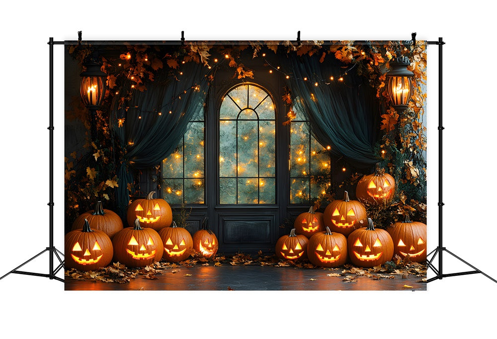 Dekorierte Halloween Fenster Kürbis Lichter Hintergrund RR8-385