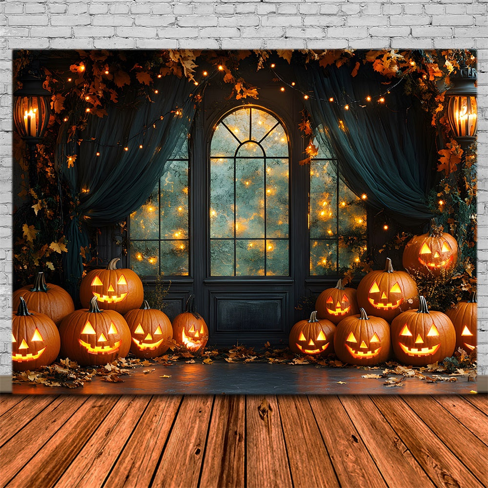 Dekorierte Halloween Fenster Kürbis Lichter Hintergrund RR8-385