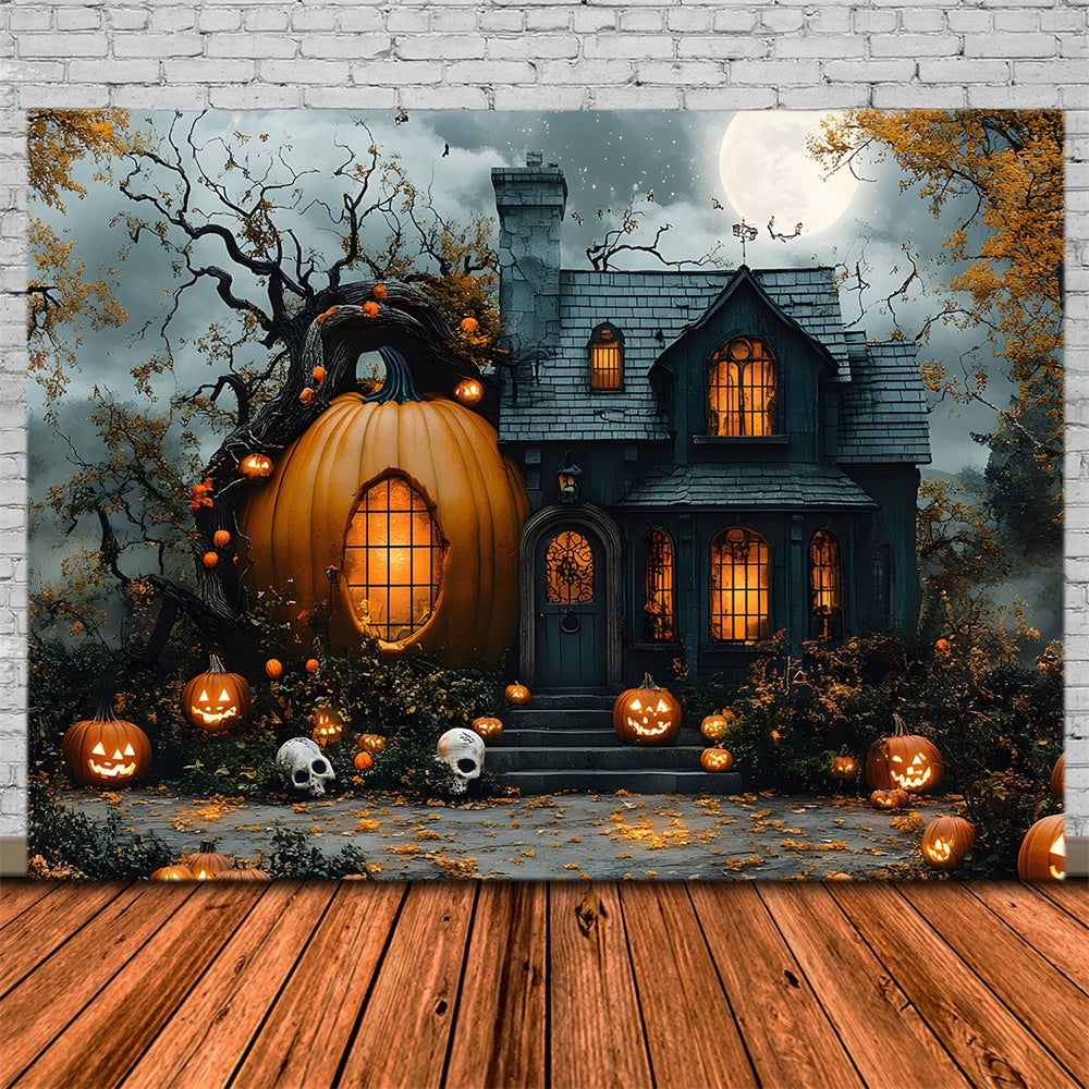 Halloween Mond Kürbis Magisches Haus Hintergrund RR8-392
