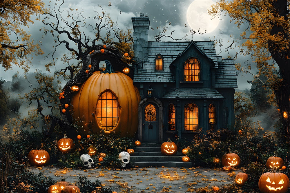 Halloween Mond Kürbis Magisches Haus Hintergrund RR8-392