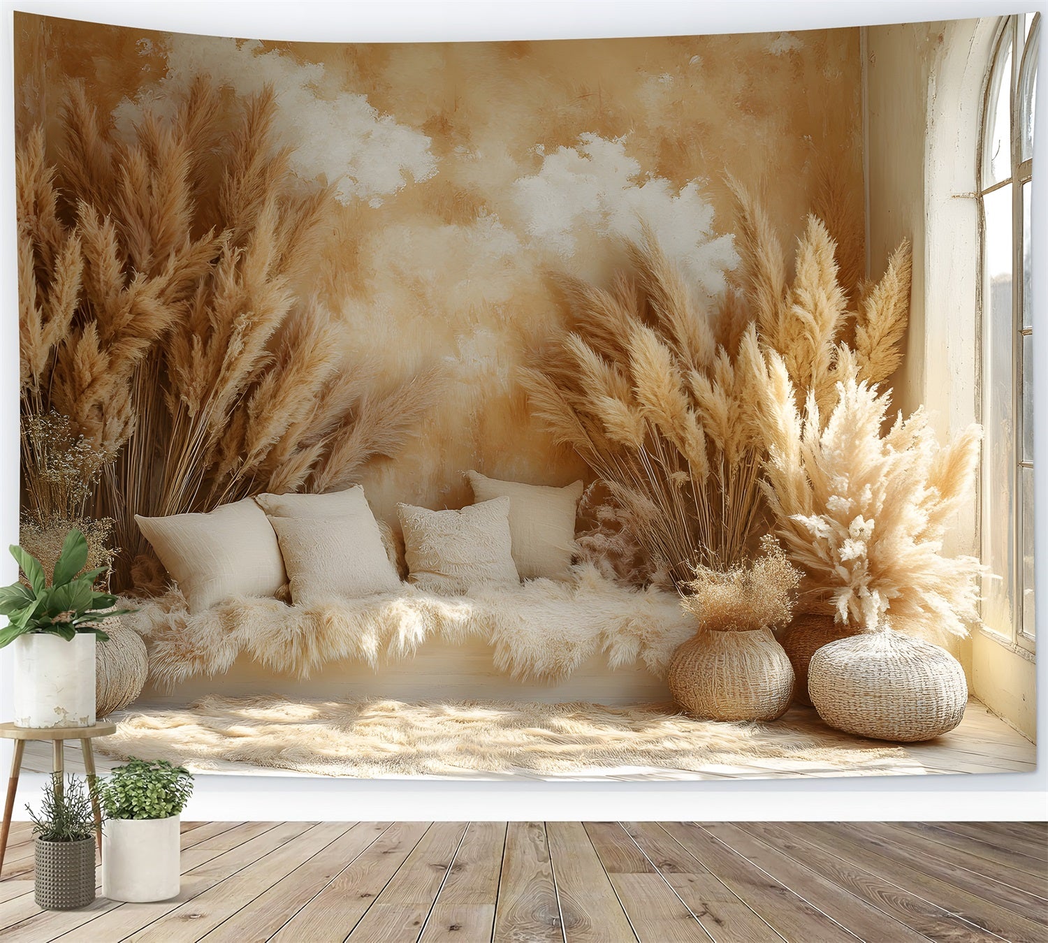 Bohemian Sunny Warm Deko Hintergrund aus Heu RR8-480