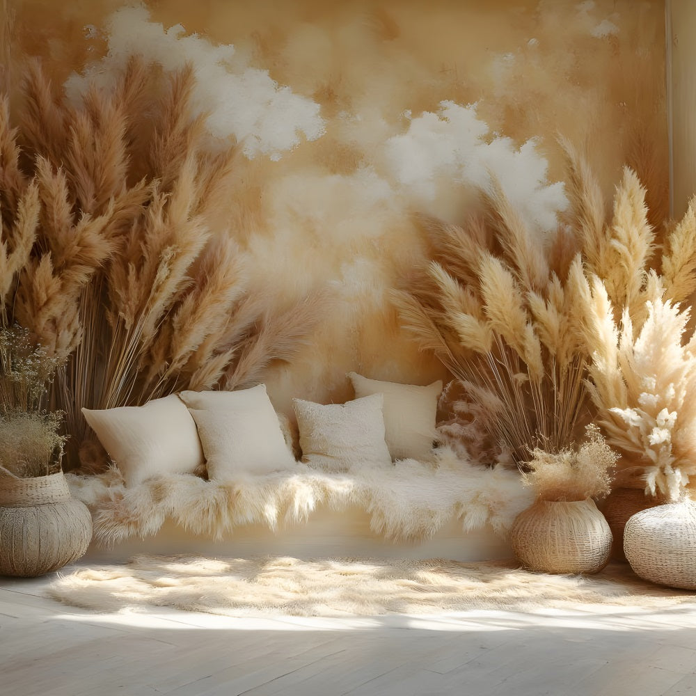 Bohemian Sunny Warm Deko Hintergrund aus Heu RR8-480