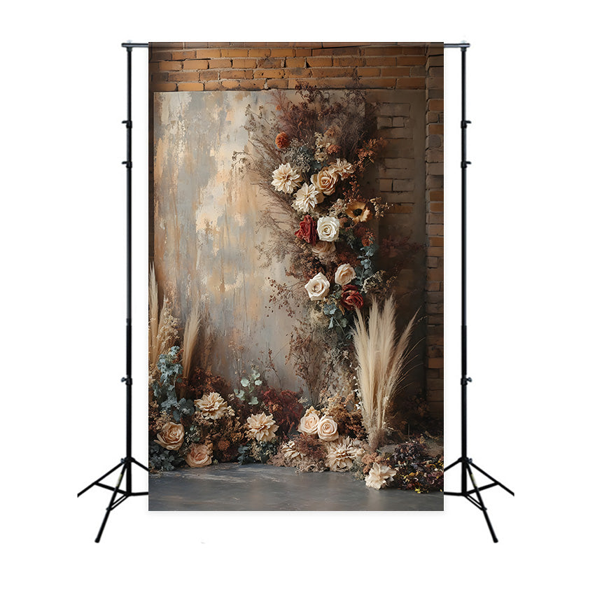 Industrielle Backsteinmauer Vintage Floral Hintergrund RR8-510