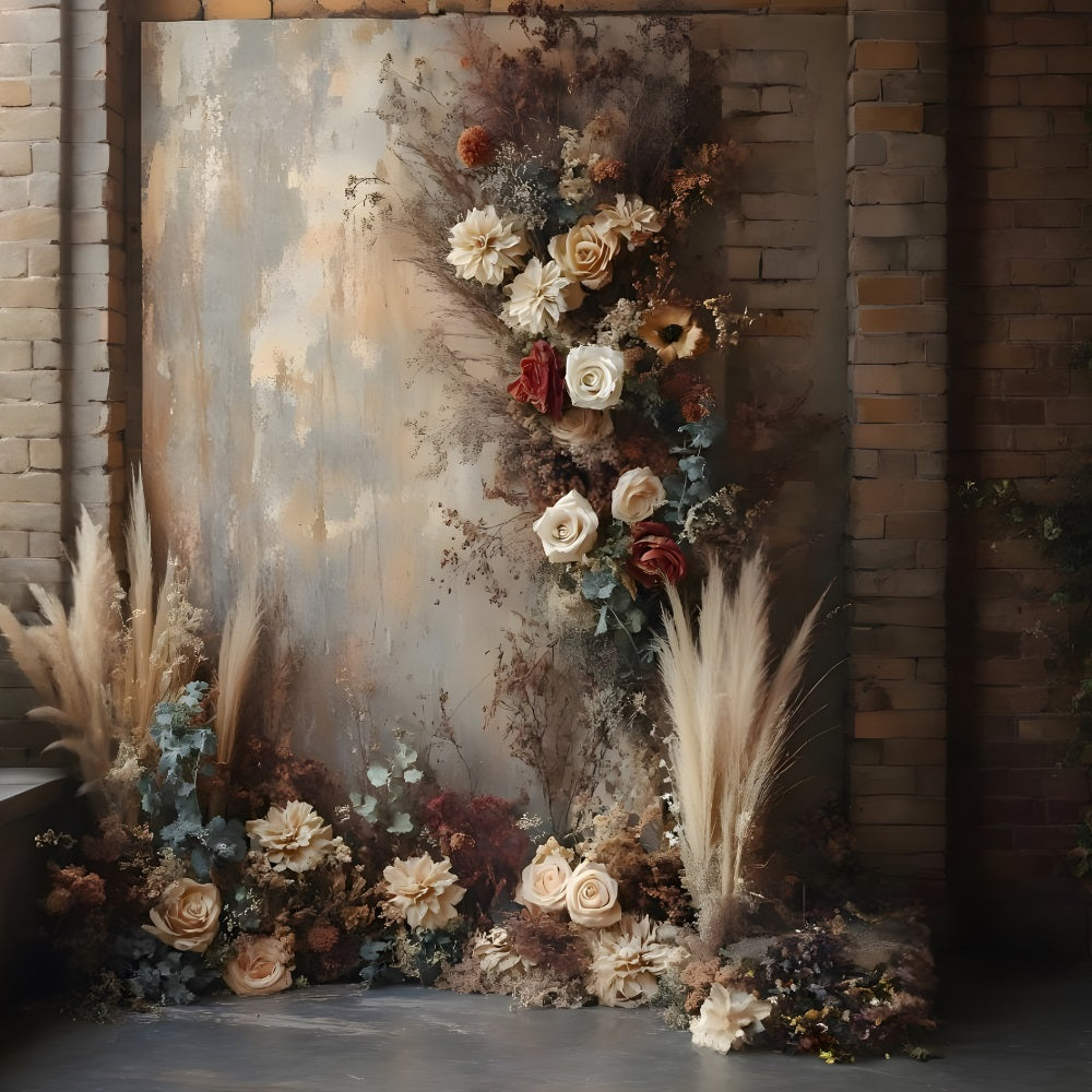 Industrielle Backsteinmauer Vintage Floral Hintergrund RR8-510