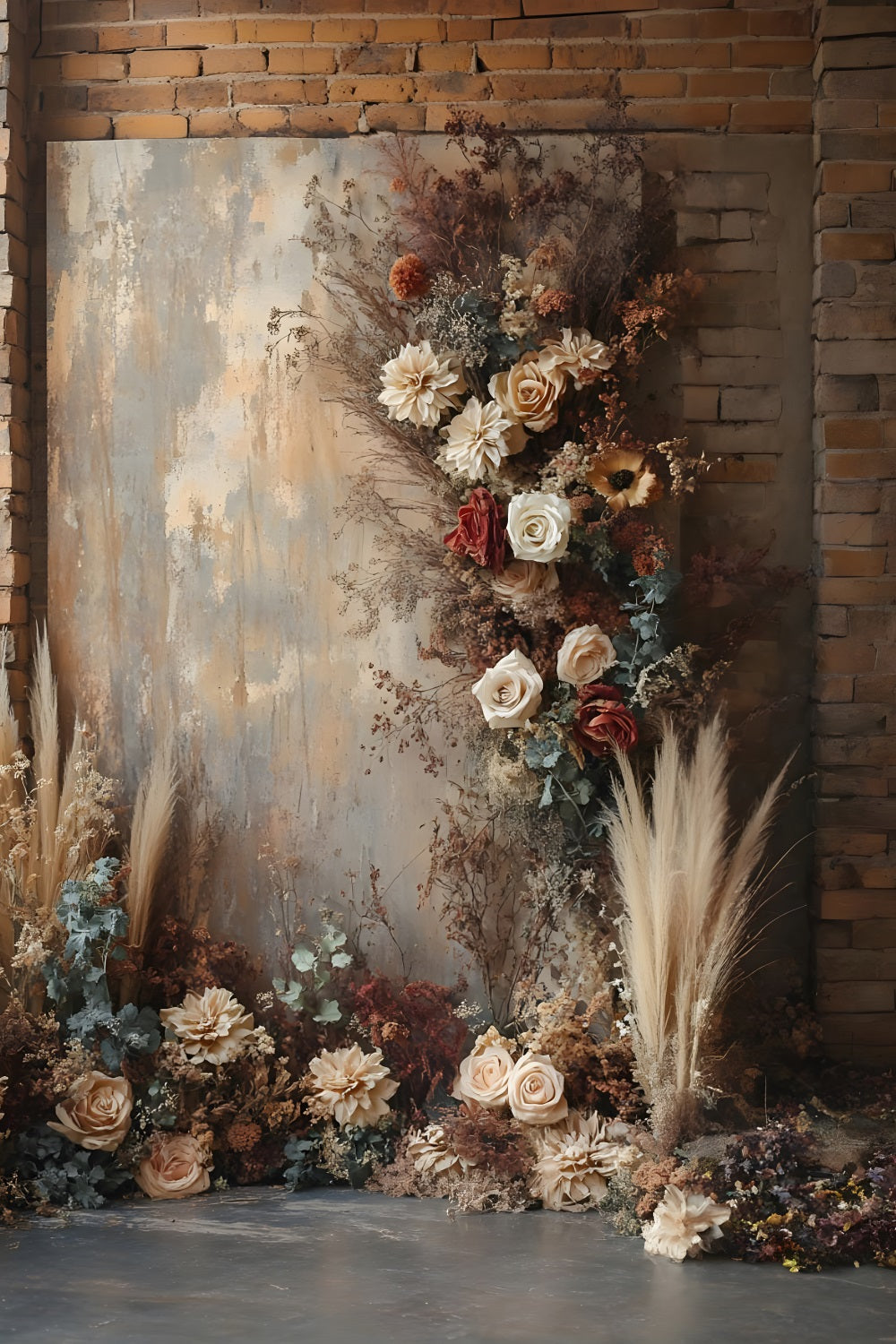 Industrielle Backsteinmauer Vintage Floral Hintergrund RR8-510