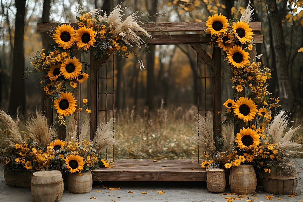 Herbst Holzbogen Tür Sonnenblumen Backdrop RR9-11