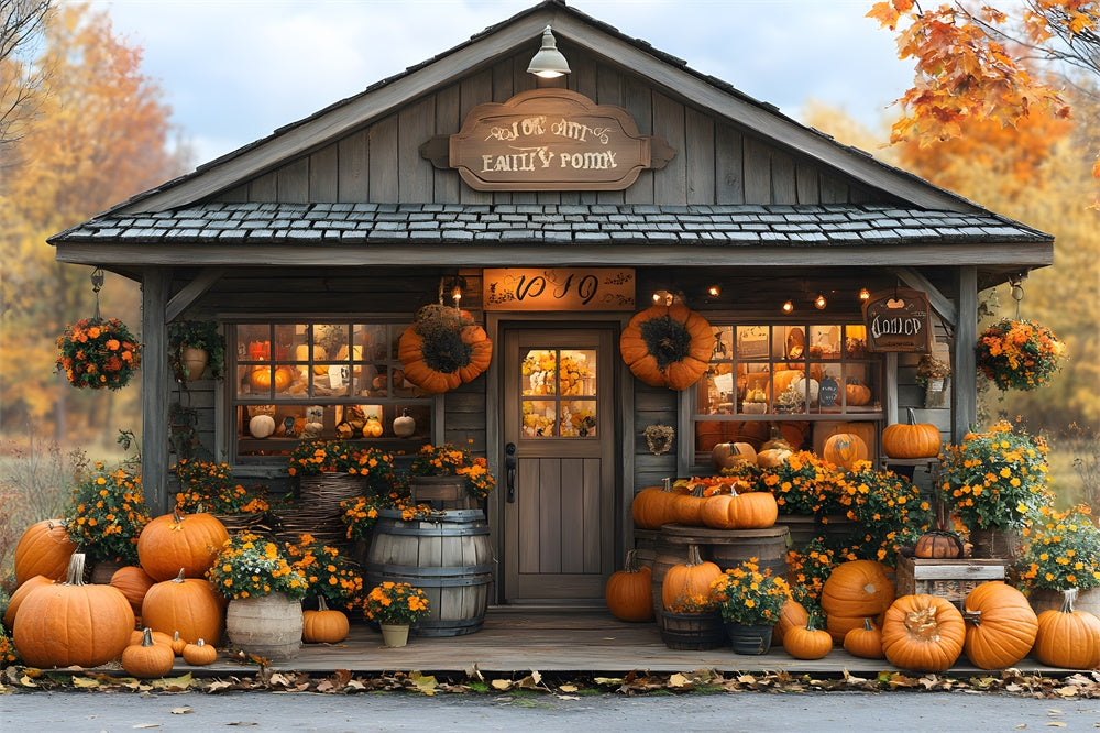 Herbst Kürbis Haus Ernte Blumen Hintergrund RR9-18