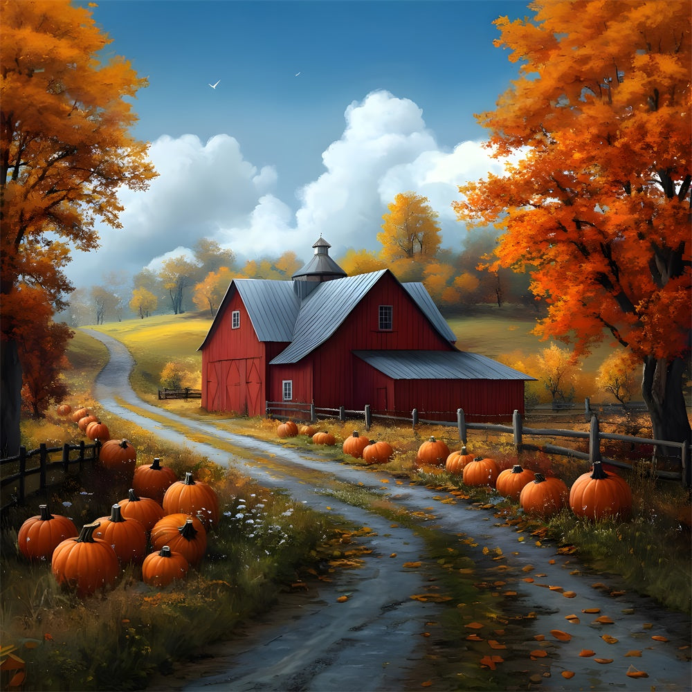 Herbst-Wald-Dorf-Haus-Kürbisweg-Kulisse RR9-26