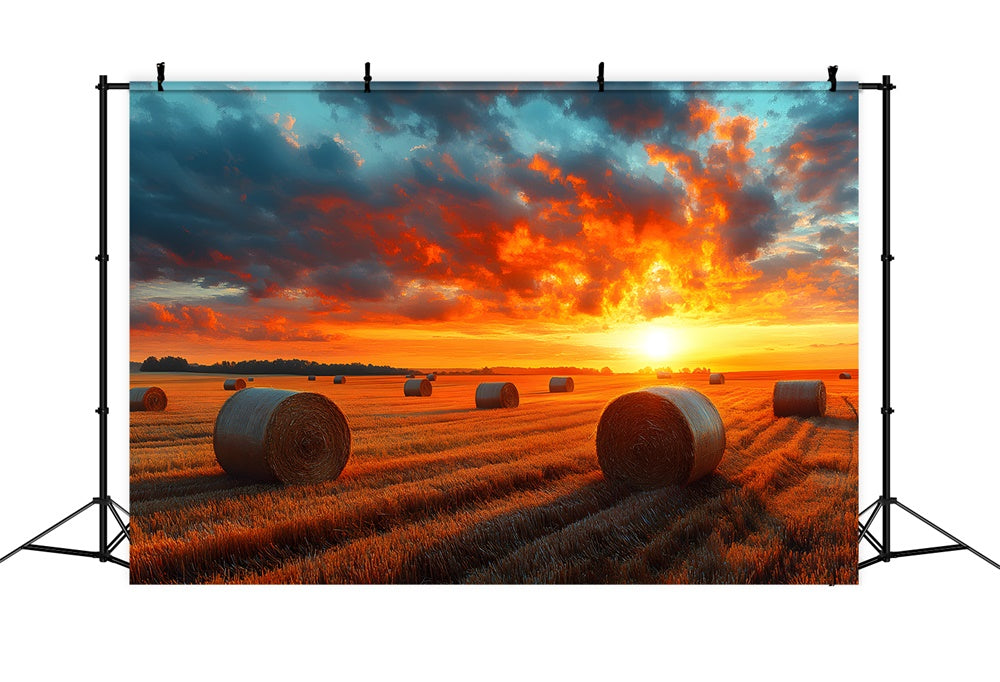 Herbst Sonnenuntergang Ernte Weizenfeld Fotokulisse RR9-29