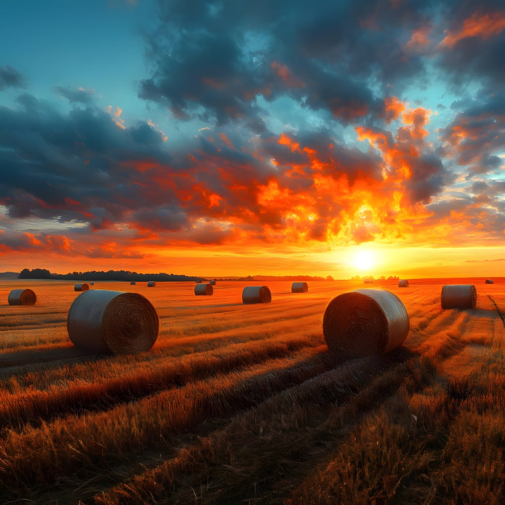 Herbst Sonnenuntergang Ernte Weizenfeld Fotokulisse RR9-29