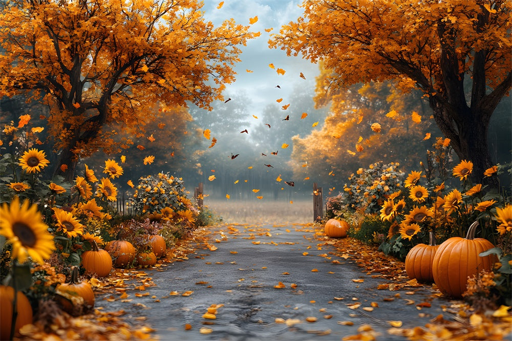 Herbst Ahorn Wald Sonnenblume Kürbis Backdrop RR9-5
