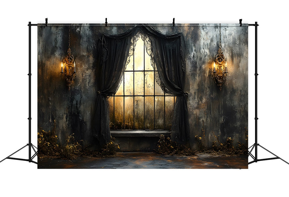 Halloween Gesprenkelte Wand Schwarzer Vorhang Fenster Backdrop RR9-99