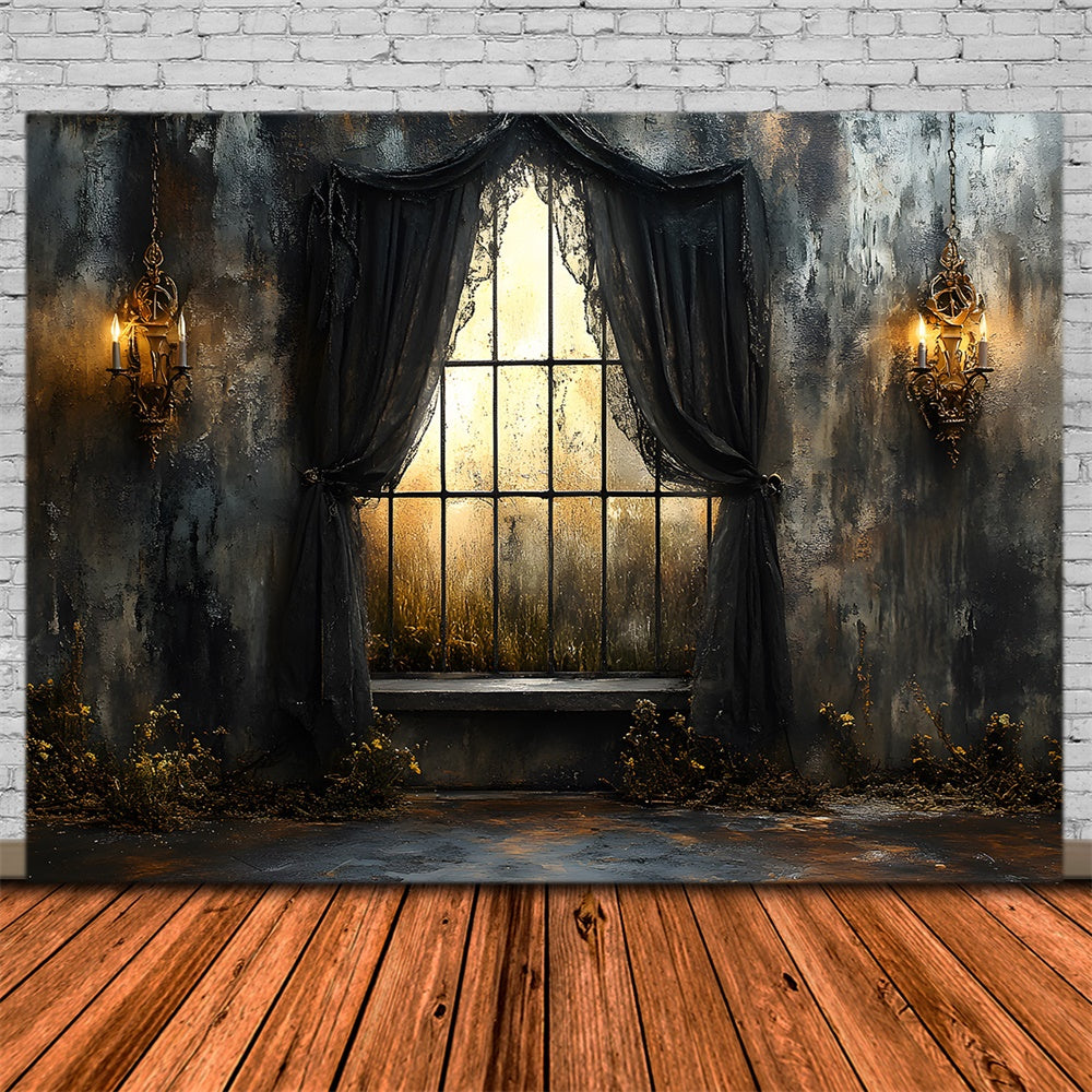 Halloween Gesprenkelte Wand Schwarzer Vorhang Fenster Backdrop RR9-99