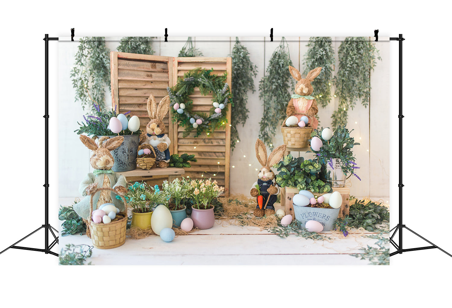 Ostereier Kaninchen Weiß Holz Foto Booth Hintergrund SH598(NUR 1)