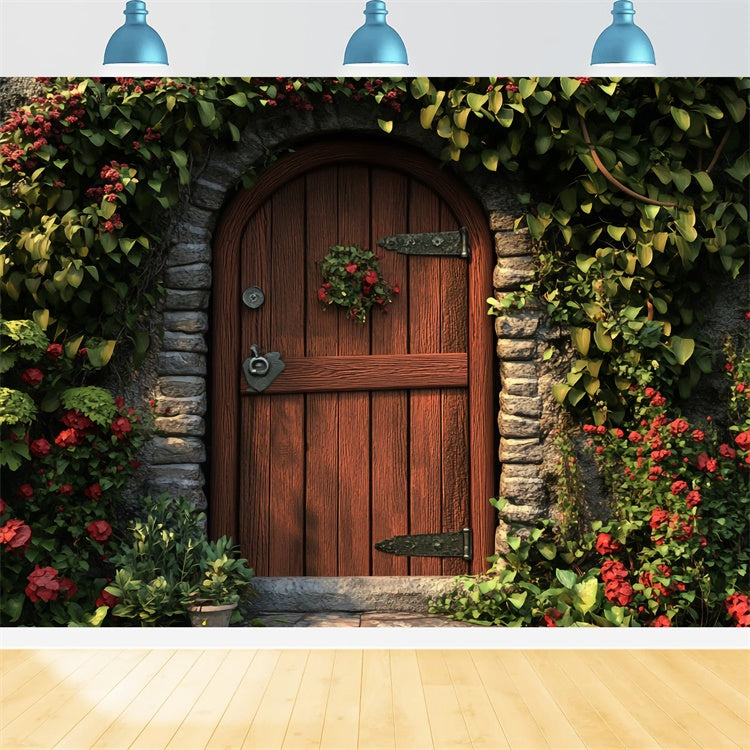 Frühling Fotokulissen Vintage Efeu bedeckt Tür Hintergrund TWW2-12