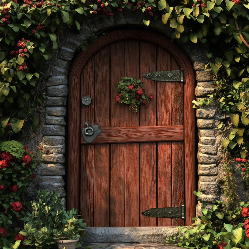 Frühling Fotokulissen Vintage Efeu bedeckt Tür Hintergrund TWW2-12