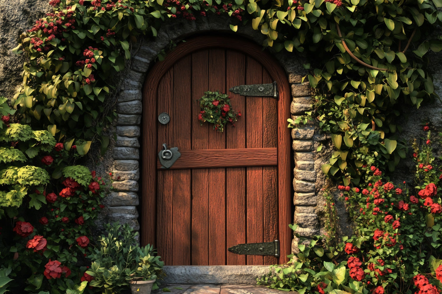 Frühling Fotokulissen Vintage Efeu bedeckt Tür Hintergrund TWW2-12