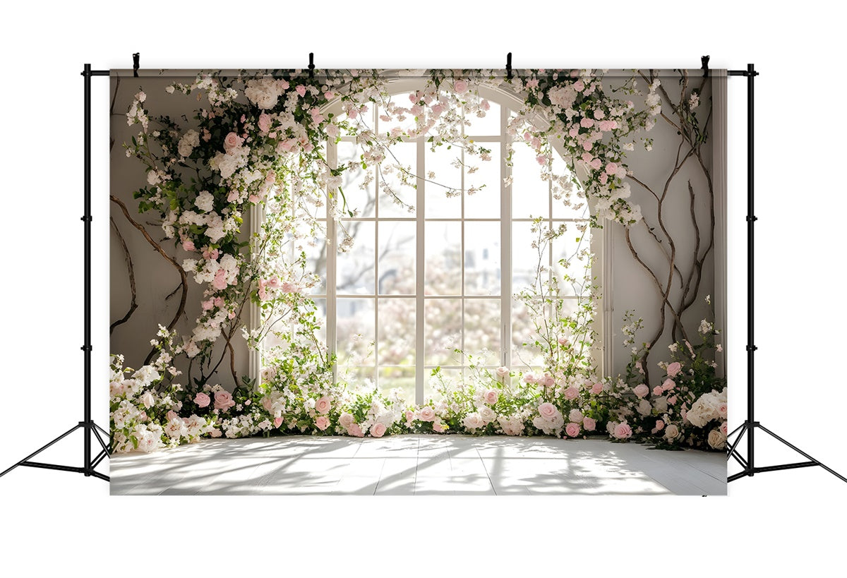 Frühlingsfoto-Hintergrund Romantische Fensterrose Torbogen-Hintergrund TWW2-15