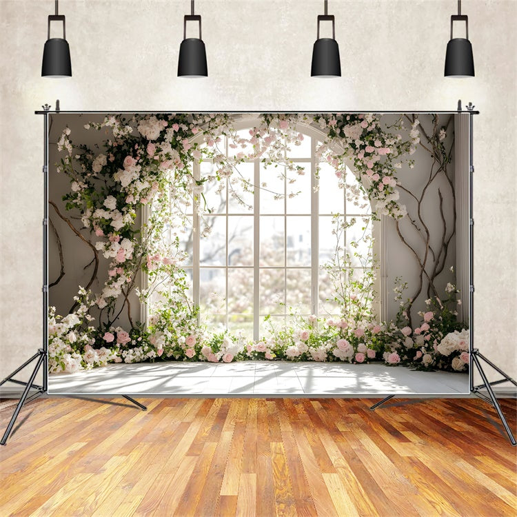 Frühlingsfoto-Hintergrund Romantische Fensterrose Torbogen-Hintergrund TWW2-15